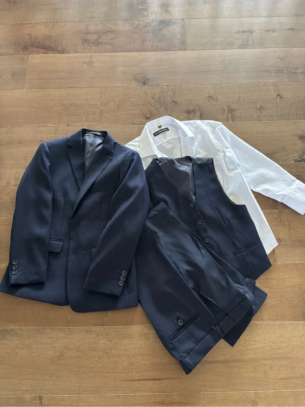 Kids Navy 3-Piece Suit with White Dress Shirt, used only once, size 10